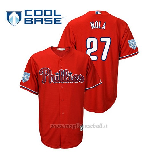 Maglia Baseball Uomo Philadelphia Phillies Aaron Nola Cool Base Entrenamiento De Primavera 2019 Rosso